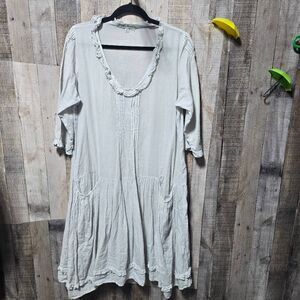 JP and Mattie Grey Ruffle Pintuck Midi Shift Dress